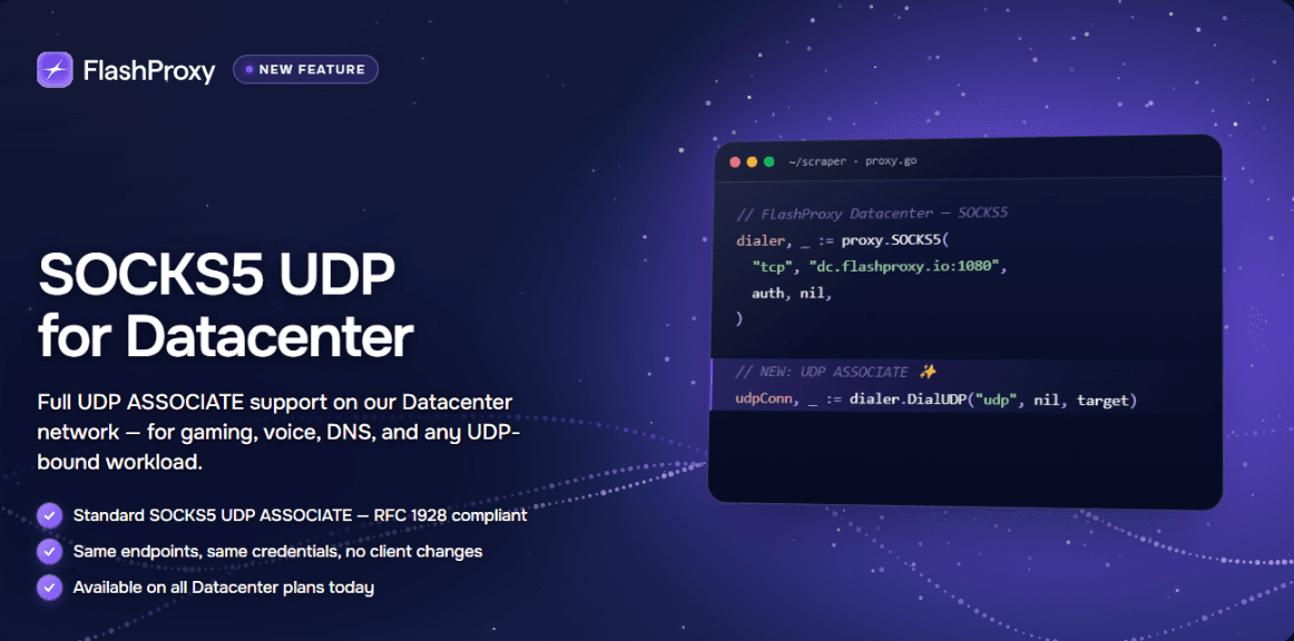 SOCKS5 UDP Now Live on FlashProxy Datacenter